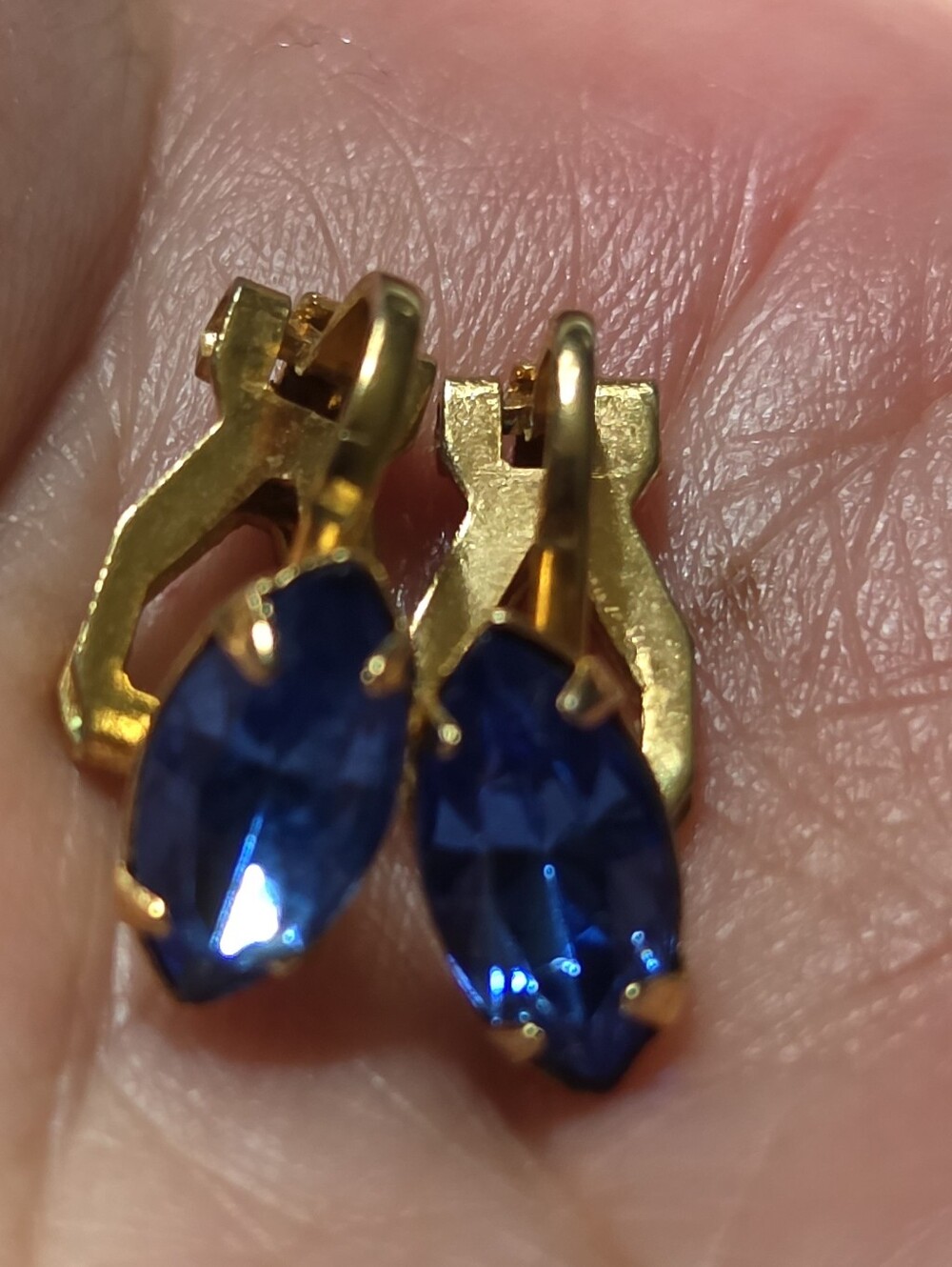 Vintage Blue Marquis Cut Gemstone Clipon Hinged Earrings